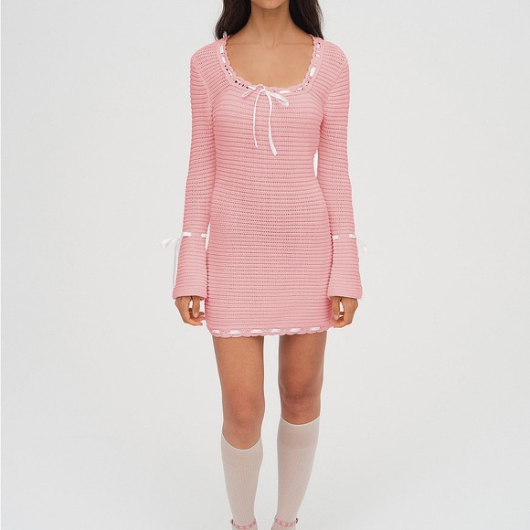 For Love And Lemons Dresses & Skirts - For Love & Lemons Pink Crocheted Ribbon-Trim Knit Top